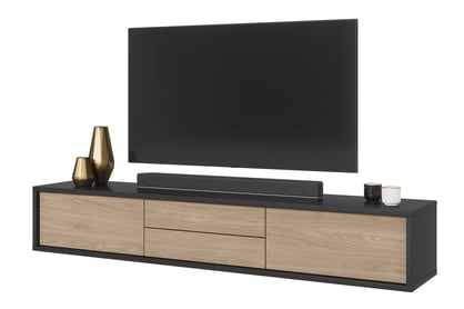 TV stolík Frida 180 cm so zásuvkami - antracit / olejovaný dub TV skrinka Frida 39 so zásuvkami 180 cm - Antracytová / Dub olejowany