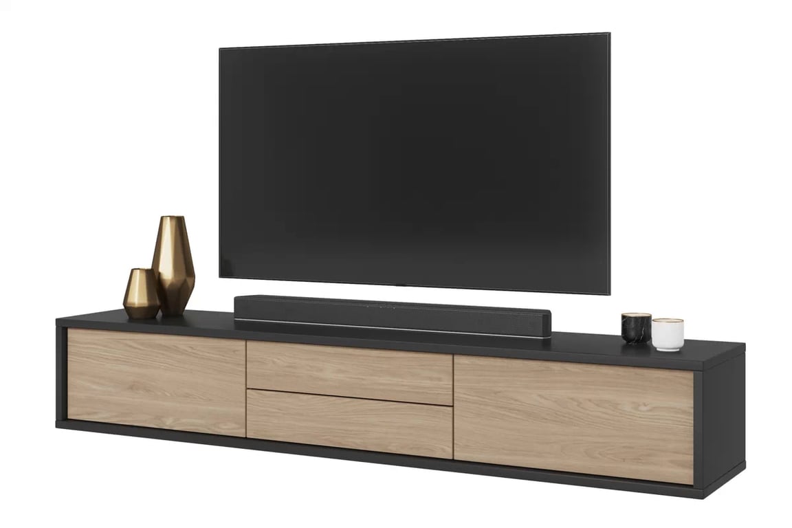 TV stolík Frida 180 cm so zásuvkami - antracit / olejovaný dub TV skrinka Frida 39 so zásuvkami 180 cm - Antracytová / Dub olejowany