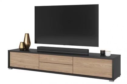 TV stolík Frida 180 cm so zásuvkami - antracit / olejovaný dub TV skrinka Frida 39 so zásuvkami 180 cm - Antracytová / Dub olejowany