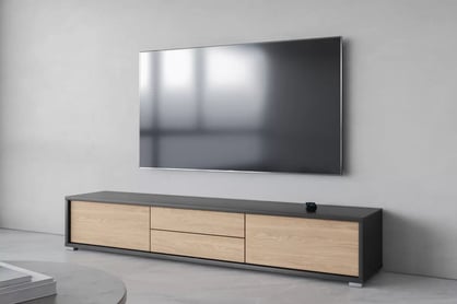 TV stolík Frida 180 cm so zásuvkami - antracit / olejovaný dub TV skrinka Frida 39 so zásuvkami 180 cm - Antracytová / Dub olejowany