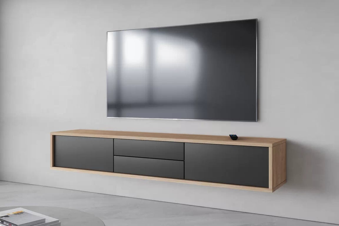 TV stolík Frida 180 cm so zásuvkami - olejovaný dub / antracit TV skrinka Frida 39 so zásuvkami 180 cm - Dub olejowany / Antracytová