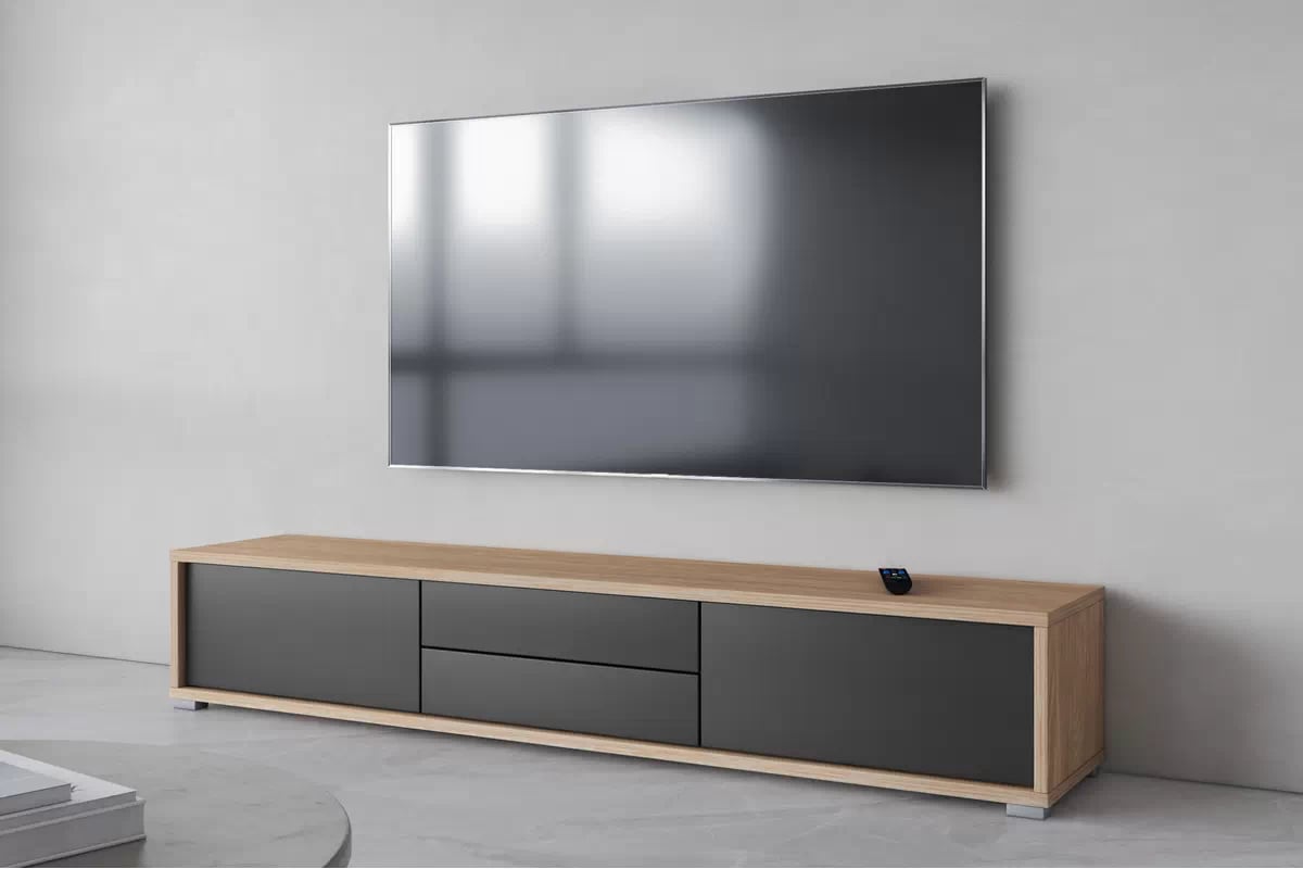 TV stolík Frida 180 cm so zásuvkami - dub olejovaný / antracitová TV skrinka Frida 39 so zásuvkami 180 cm - Dub olejowany / Antracytová