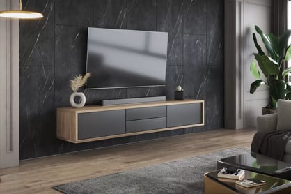 TV stolík Frida 180 cm so zásuvkami - olejovaný dub / antracit TV skrinka Frida 39 so zásuvkami 180 cm - Dub olejowany / Antracytová