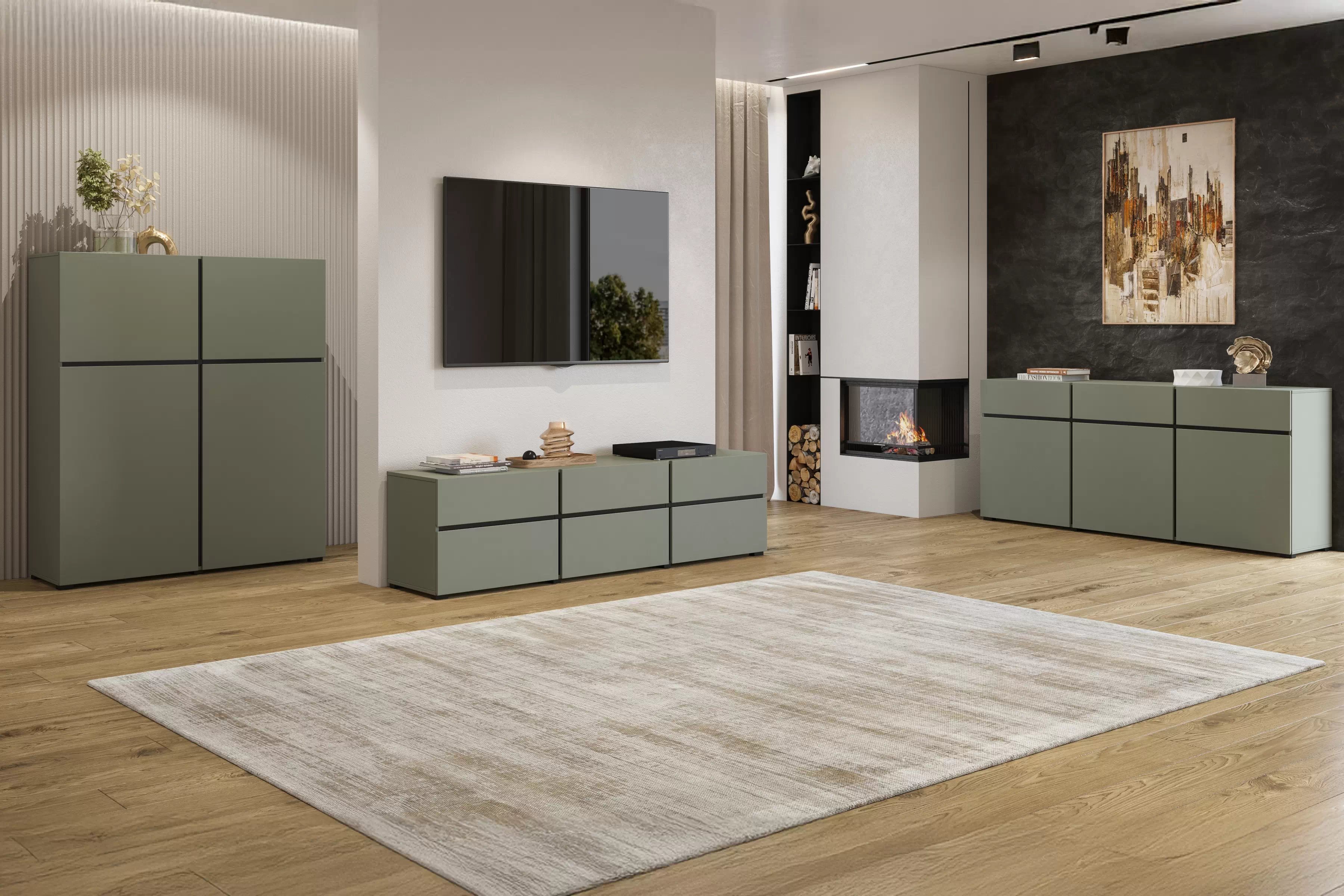 TV stolek Gramon 180 cm se zásuvkami - zelená / černá skříňka RTV Gramon 180 cm se zásuvkami - zelená / černá