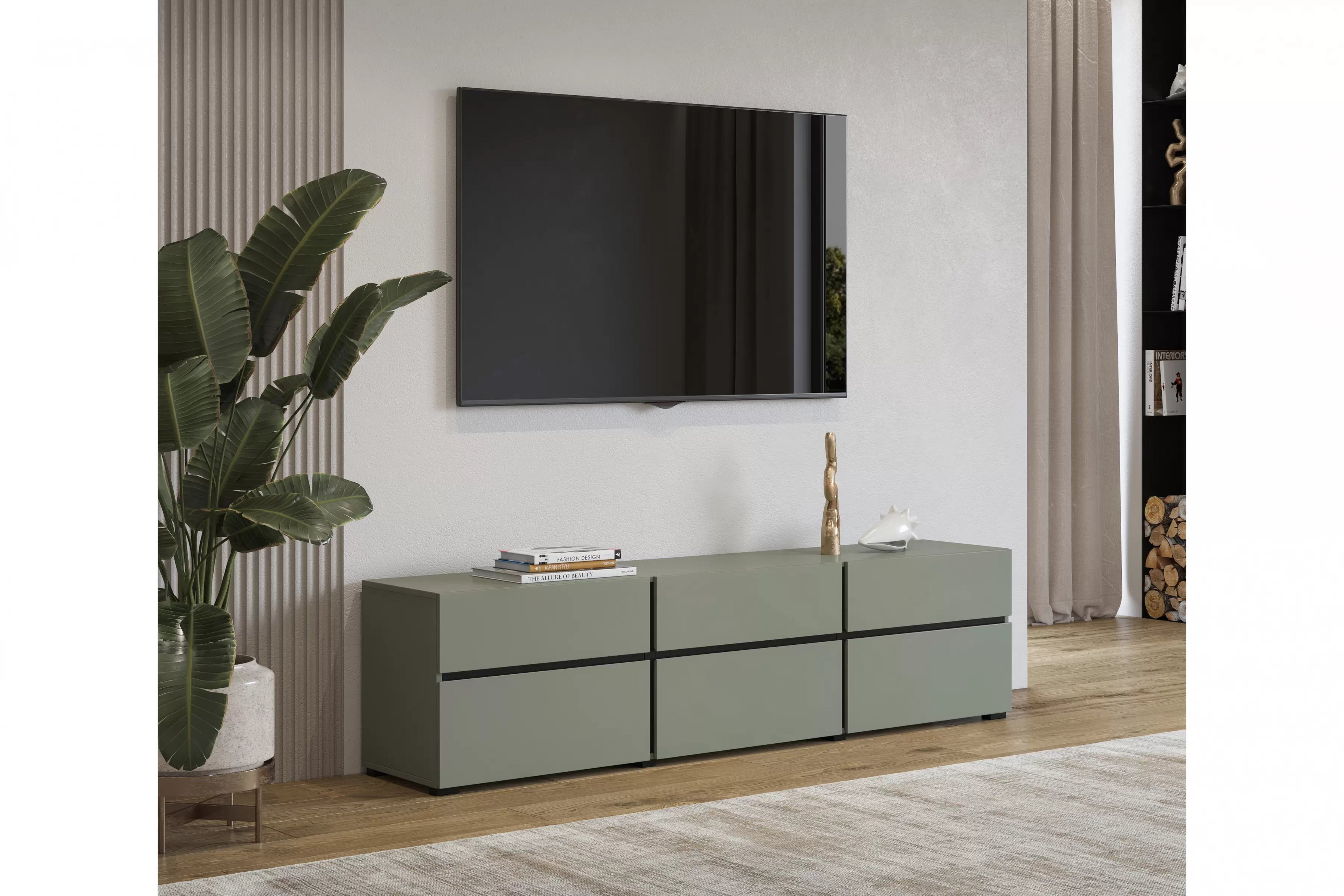 TV stolek Gramon 180 cm se zásuvkami - zelená / černá skříňka RTV Gramon 180 cm se zásuvkami - zelená / černá