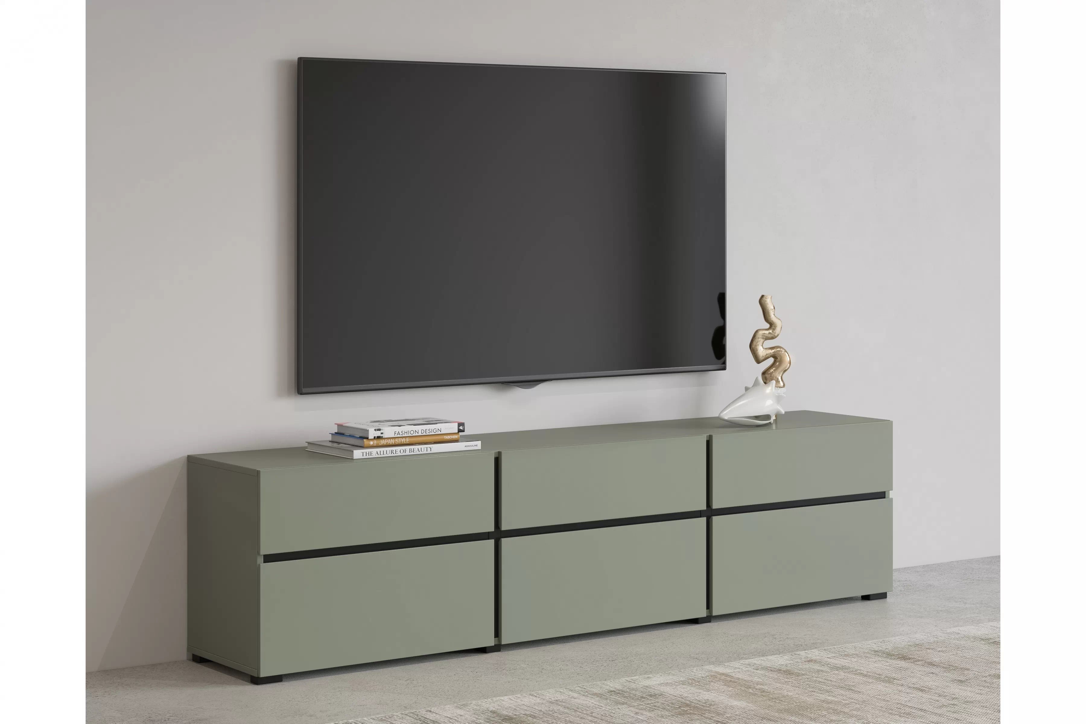 TV stolek Gramon 180 cm se zásuvkami - zelená / černá skříňka RTV Gramon 180 cm se zásuvkami - zelená / černá