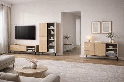 TV stolík Harmona 160 cm s osvetlením - dub lindberg TV skrinka Harmona 160 cm so zásuvkami i oswietleniem - Dub lindberg