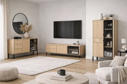 TV stolík Harmona 160 cm s osvetlením - dub lindberg TV skrinka Harmona 160 cm so zásuvkami i oswietleniem - Dub lindberg