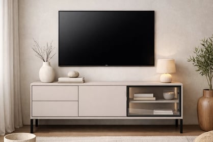 TV stolík Harmona 160 cm s osvetlením - kašmírová TV skrinka Harmona 160 cm so zásuvkami i oswietleniem - kašmír