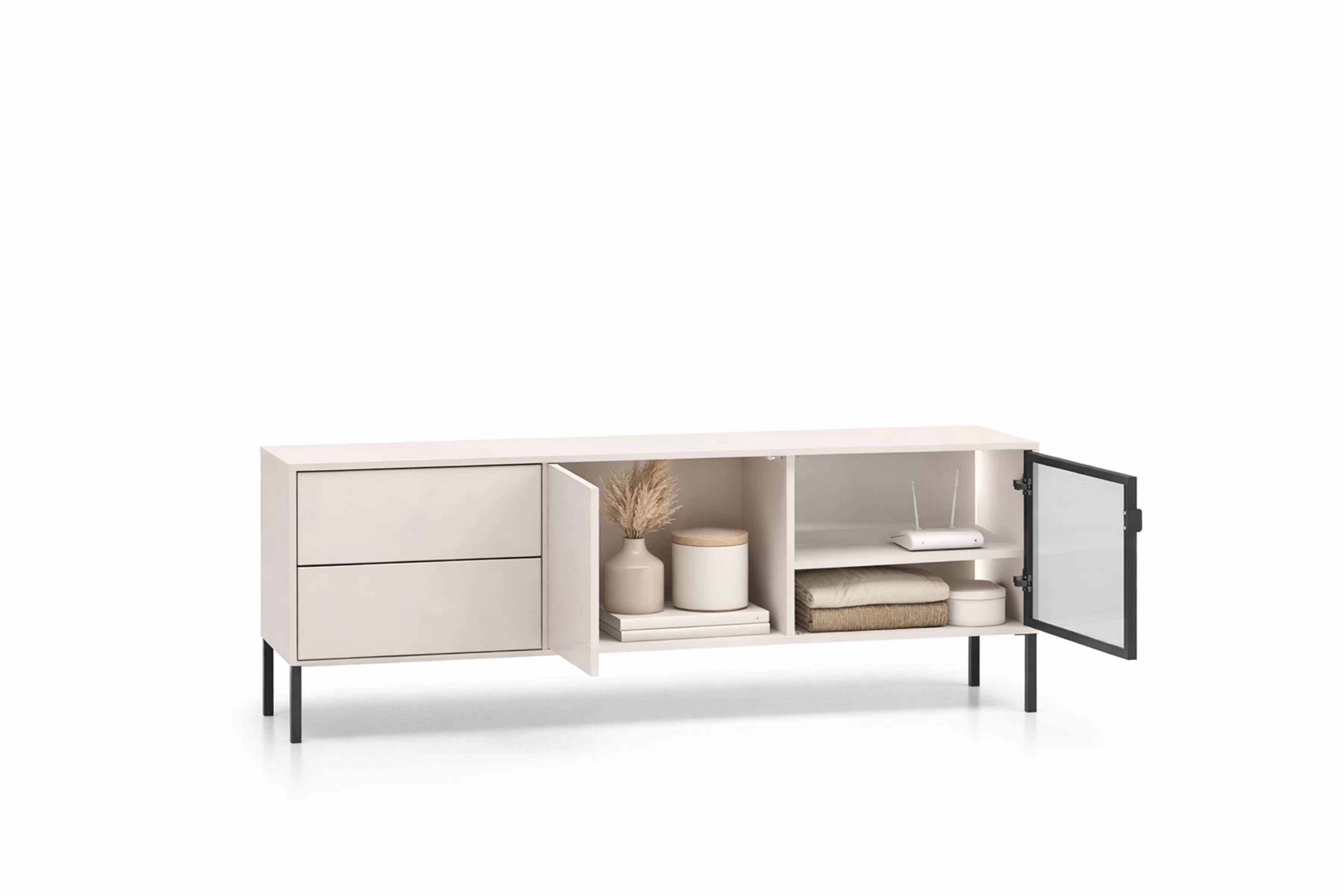 TV stolík Harmona 160 cm s osvetlením - kašmírová TV skrinka Harmona 160 cm so zásuvkami i oswietleniem - kašmír