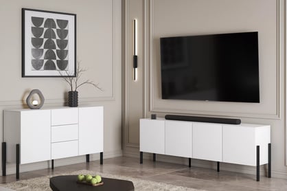 TV stolek Jukon 204 cm - bílý supermat / černé nožky skříňka RTV Jukon 204 cm - bílá supermat / černé nožičky
