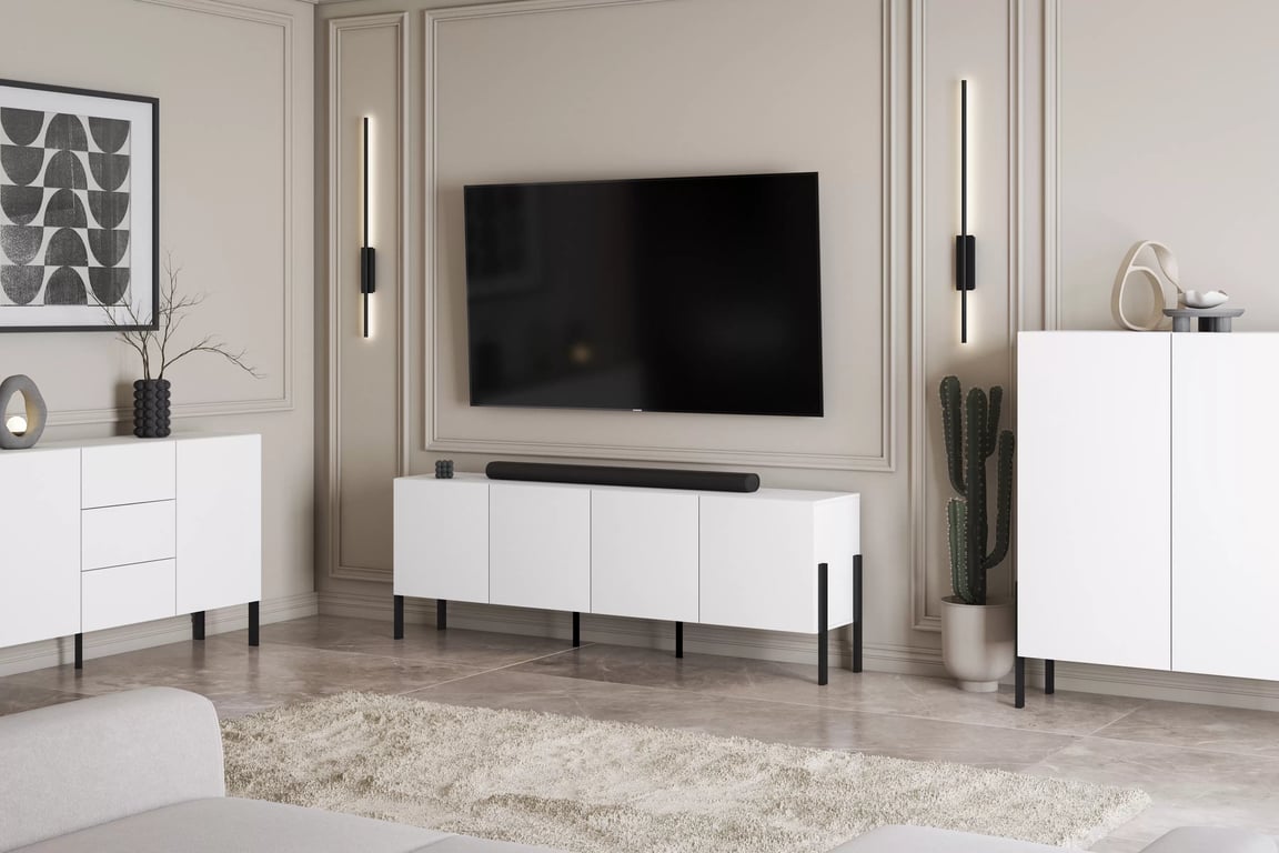 TV stolek Jukon 204 cm - bílý supermat / černé nožky skříňka RTV Jukon 204 cm - bílá supermat / černé nožičky
