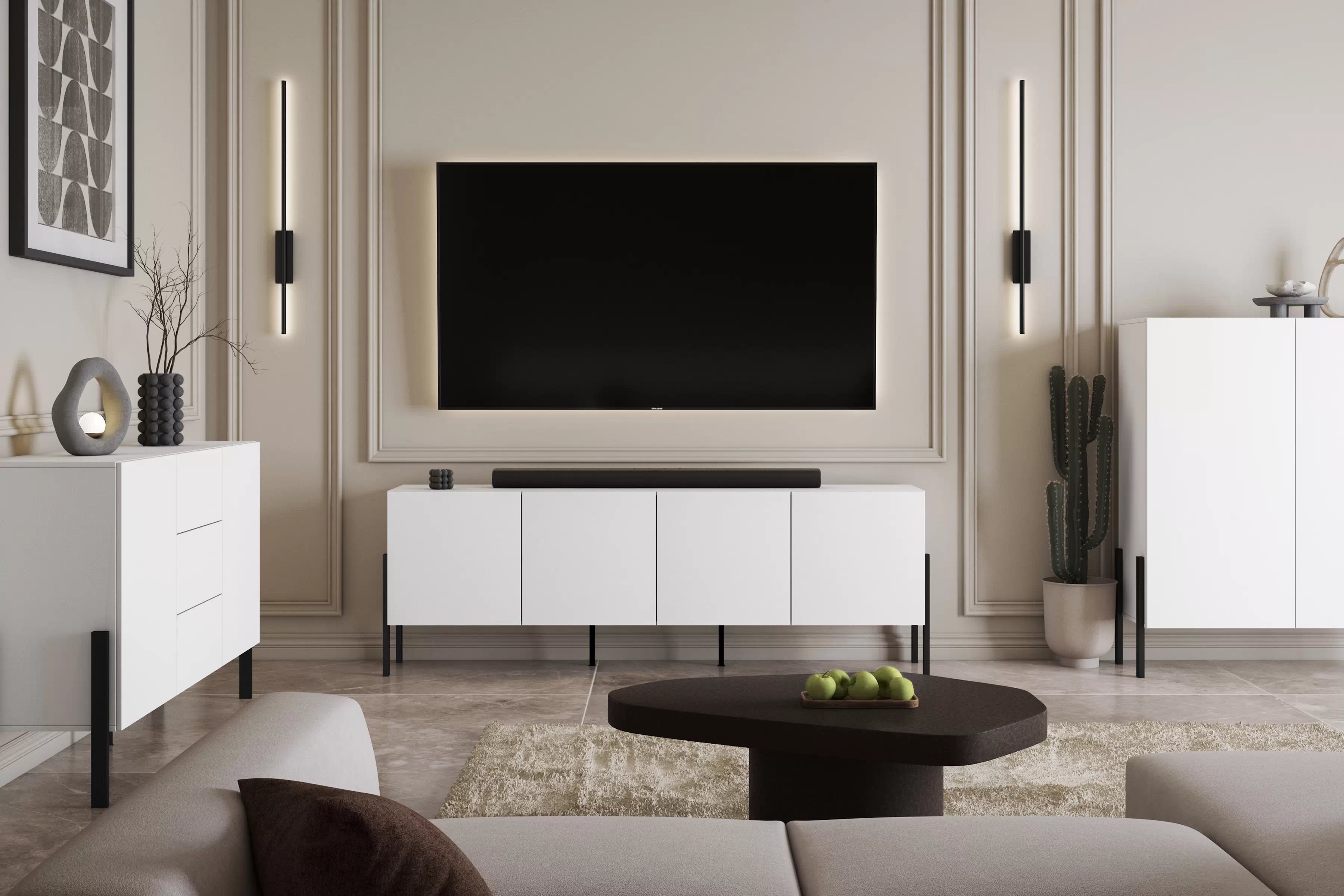 TV skrinka Jukon 204 cm - biely supermat / čierne nožičky TV skrinka Jukon 204 cm - Biely supermat / čierny nožičky