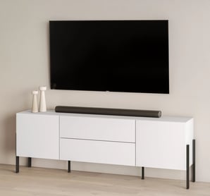TV skrinka Jukon so zásuvkami 204 cm - biely supermat / čierne nožičky TV skrinka Jukon so zásuvkami 204 cm - Biely supermat / čierny nožičky