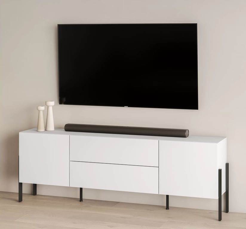 TV skrinka Jukon so zásuvkami 204 cm - biely supermat / čierne nožičky TV skrinka Jukon so zásuvkami 204 cm - Biely supermat / čierny nožičky