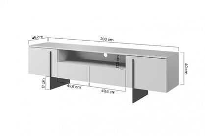 TV stolek Larena se zásuvkami 200 cm - černý beton / černé nožky Skříňka RTV Larena