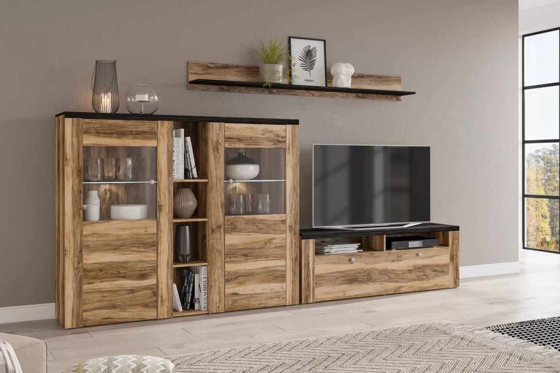 TV stolek Larona 41 s výklenky - satin nussbaum / touchwood skříňka RTV Larona 41 - 140 cm - satin nussbaum / touchwood