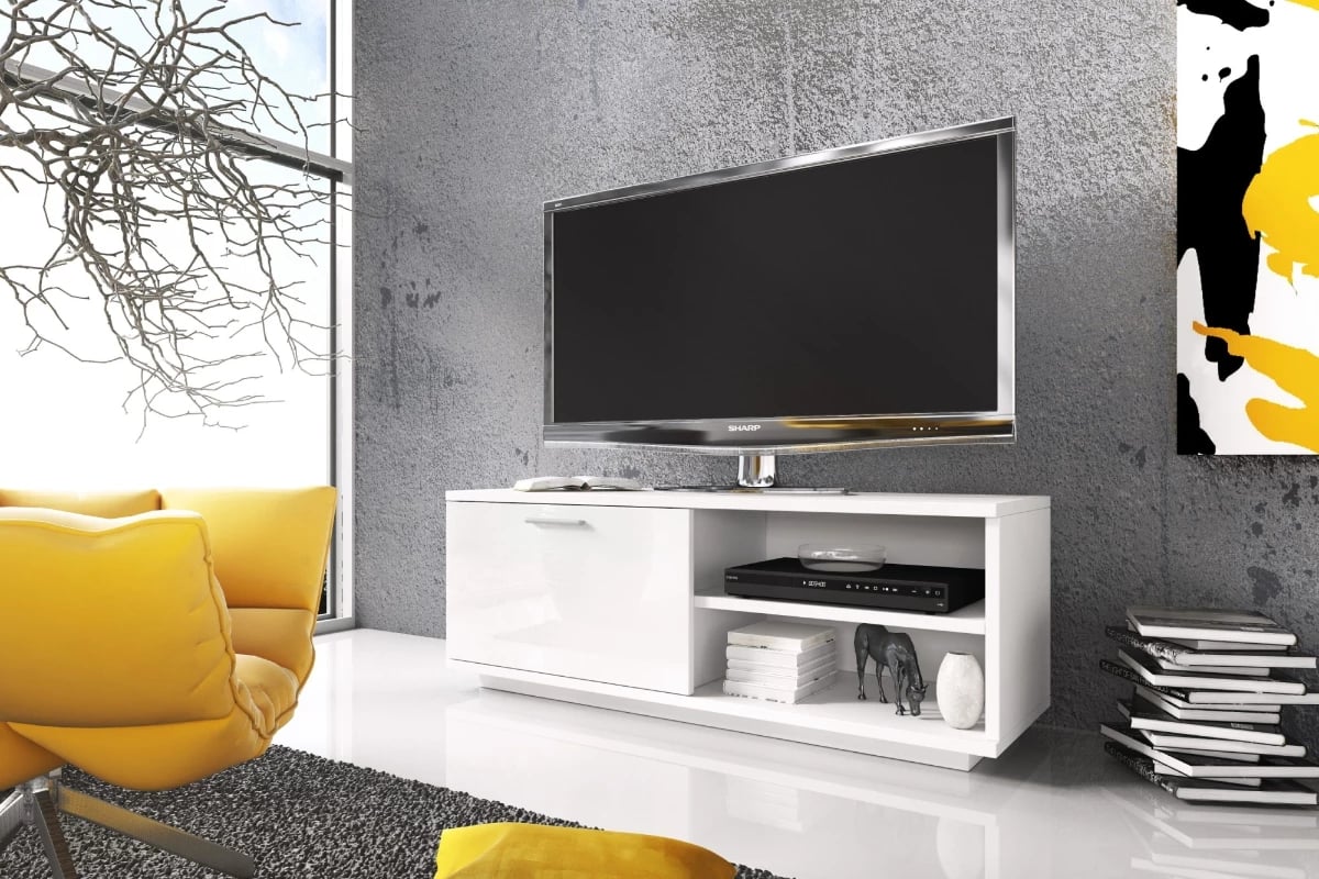 TV stolík Lira - biela / biely lesk TV skrinka Biely/biely lesk