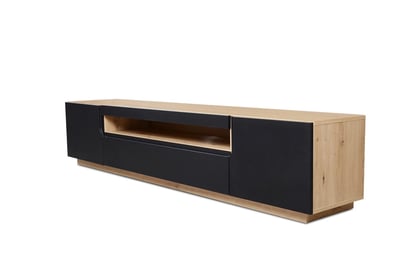 TV stolík Loftia 200 cm s otvorenou policou - dub artisan / čierny mat Moderná TV skrinka 