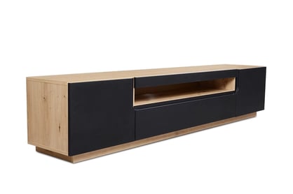 TV stolík Loftia 200 cm s otvorenou policou - dub artisan / čierny mat