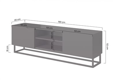 Comodă TV Loftia Mini 160 cm cadru metalic - negru mat Dulap TV Loftia Mini 160 cm na metalowym stelazu - negru mat