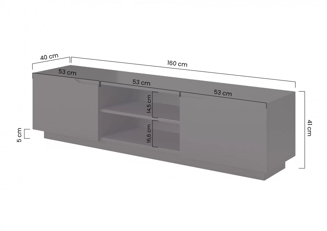 TV stolek Loftia Mini 160 cm s výklenky - černý mat skříňka RTV Loftia Mini 160 cm z wnekami - černá / černá mat