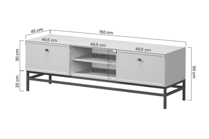 TV stolík Lorini 150 cm na stojane – kašmírová / čierne úchytky TV skrinka Lorini 150 cm so zásuvkami - kašmír / čierny úchyty / Rošt