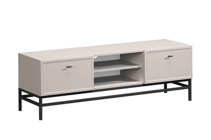 TV stolek Lorini 150 cm se zásuvkami – kašmírová / černé úchytky T-bar / černý podstavec