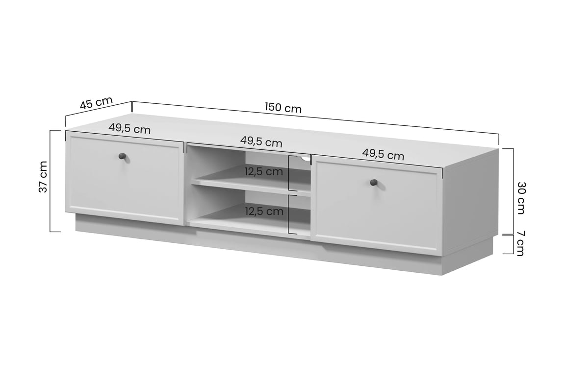 TV stolík Lorini 150 cm na sokli – kašmírová / zlaté úchytky T TV skrinka Lorini 150 cm so zásuvkami - kašmír / zlote úchyty T-bar