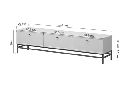TV stolík Lorini 200 cm na stojane – kašmírová / čierna / úchytky T TV skrinka Lorini 200 cm so zásuvkami - kašmír / čierny úchyty T-bar / Rošt