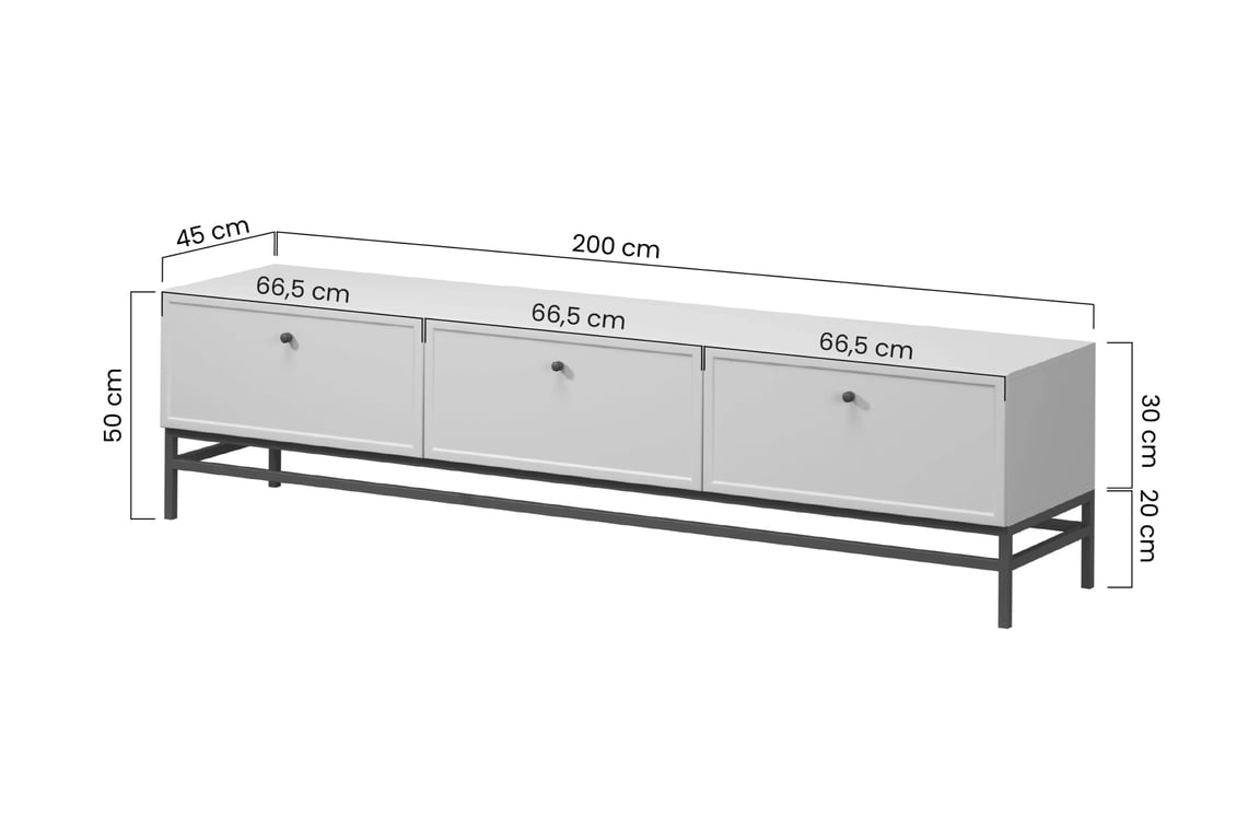 TV stolík Lorini 200 cm na stojane – kašmírová / čierna / úchytky T TV skrinka Lorini 200 cm so zásuvkami - kašmír / čierny úchyty T-bar / Rošt