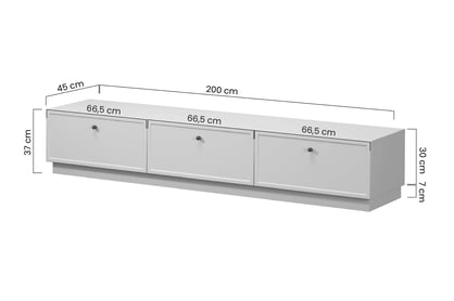 TV stolík Lorini 200 cm na sokli – kašmírová / čierna / úchytky T TV skrinka Lorini 200 cm so zásuvkami - kašmír / čierny úchyty T-bar