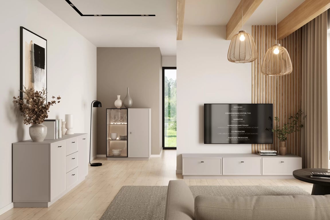TV stolík Lorini 200 cm so zásuvkami – kašmírová / čierne úchytky T-bar TV skrinka Lorini 200 cm so zásuvkami - kašmír / čierny úchyty T-bar