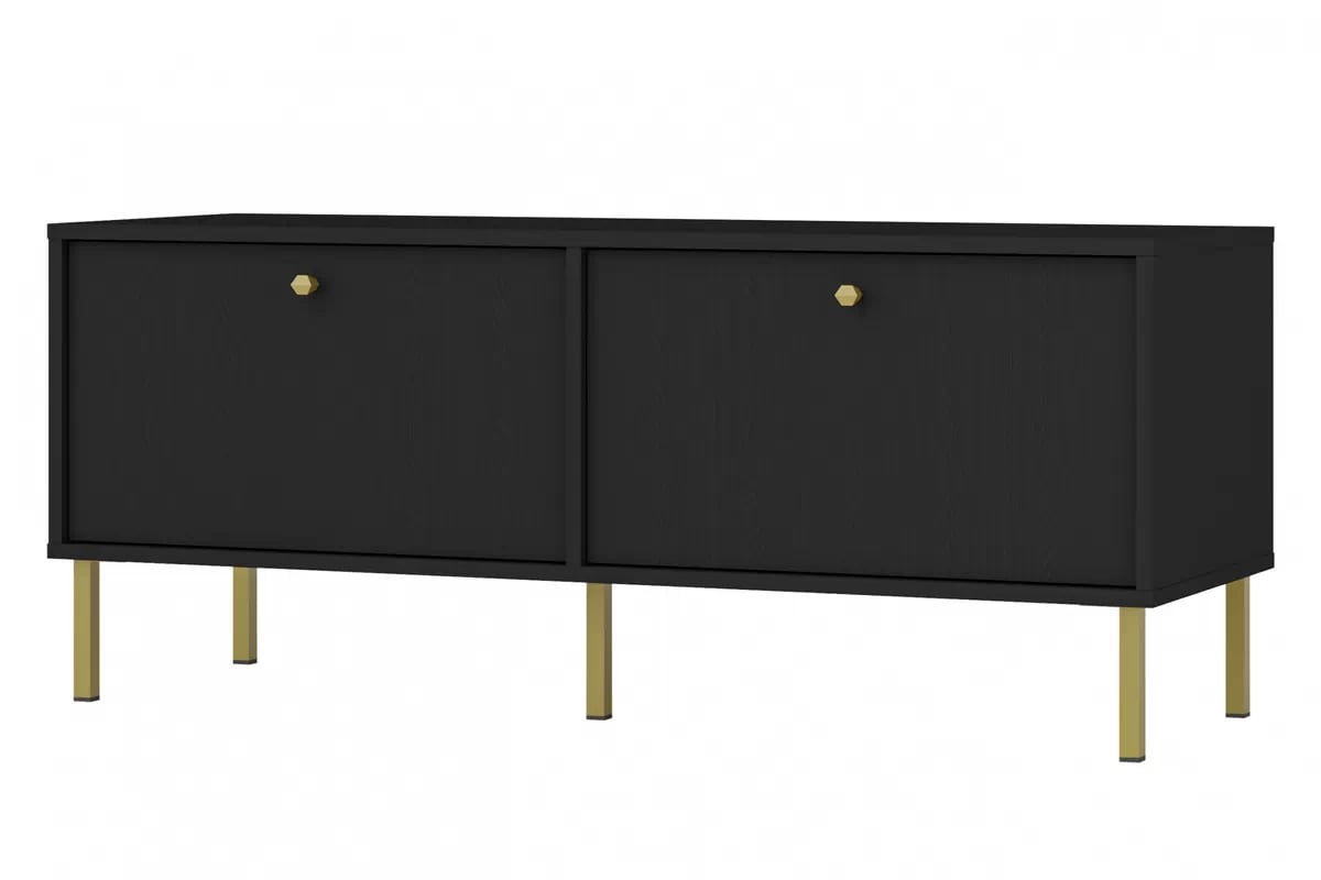 TV stolek Lotina II 2K 120 cm - černý grafit / zlaté nožky Skříňka RTV Lotina II 2K - 120 cm - černá grafit / zlatá Nohy