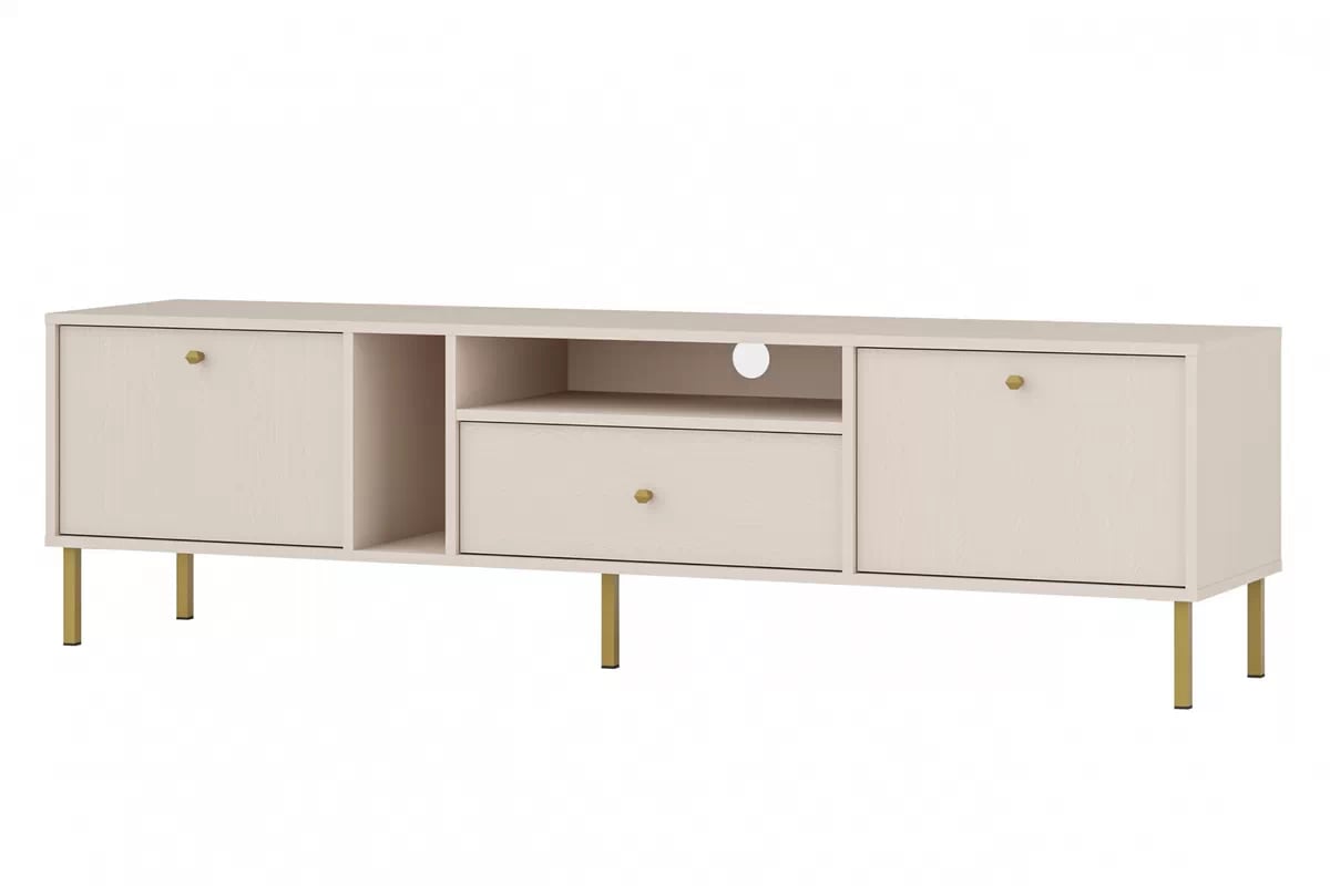 TV stolek Lotina II 2K1S se zásuvkou 180 cm - písková béžová / zlaté nožky Skříňka RTV Lotina II 2K1S z szuflada 180 cm - béžová Pískový / zlaté Nohy