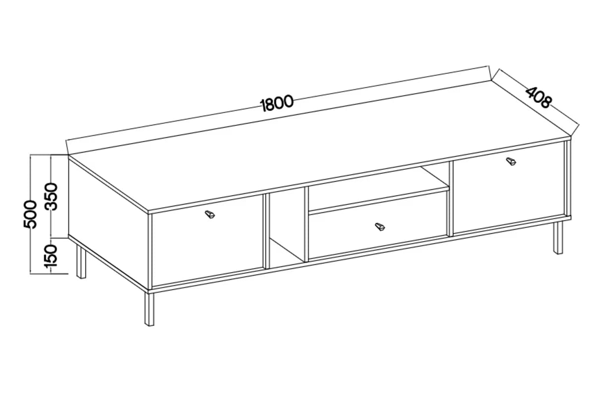 TV stolek Lotina II 2K1S se zásuvkou 180 cm - eukalyptus / černé nožky Skříňka RTV Lotina II 2K1S z szuflada 180 cm - eukaliptus / černá Nohy