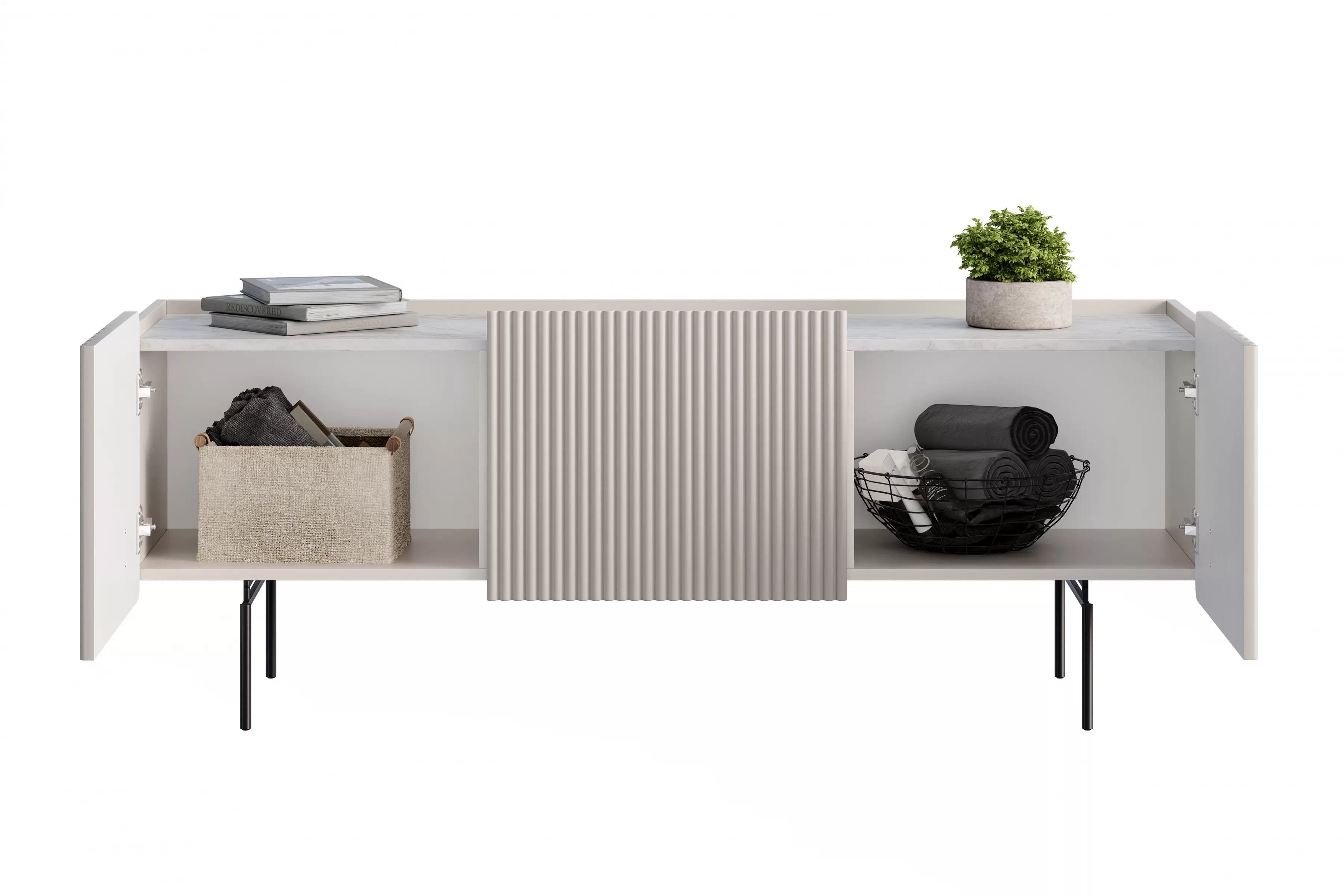 TV stolík Malmi 150 cm - kašmírová / crema bianca / čierna TV skrinka Malmi 150 cm - kašmír / crema bianca / čierny nozki