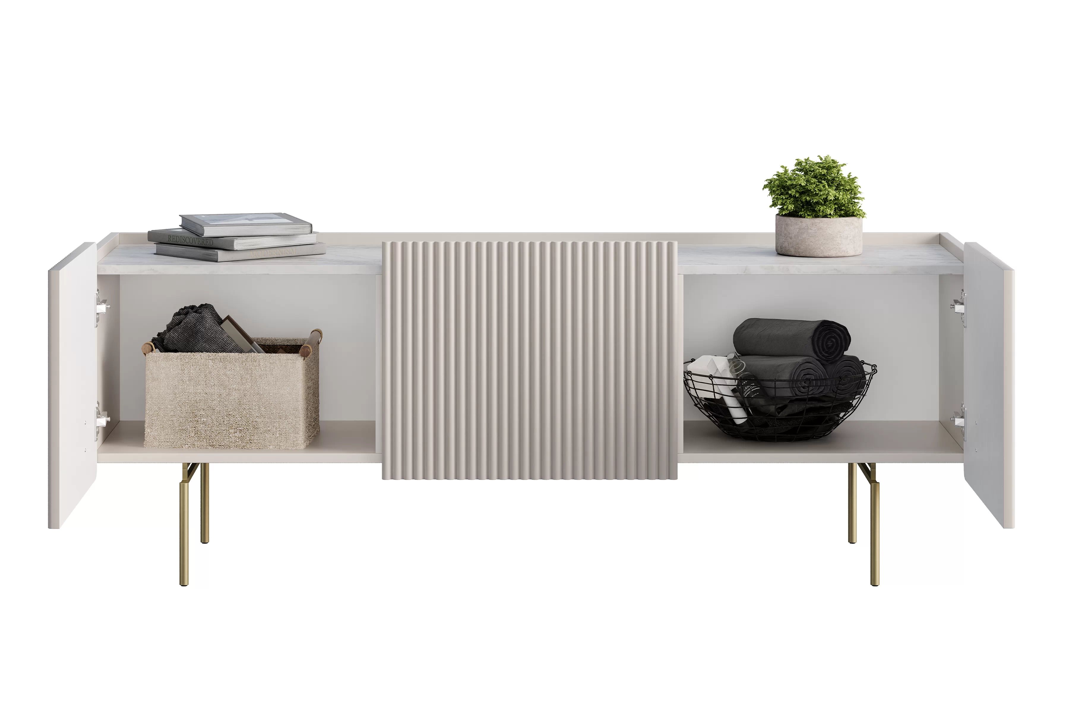 TV stolík Malmi 150 cm - kašmír / crema bianca / zlaté nožičky TV skrinka Malmi 150 cm - kašmír / crema bianca / zlote nozki