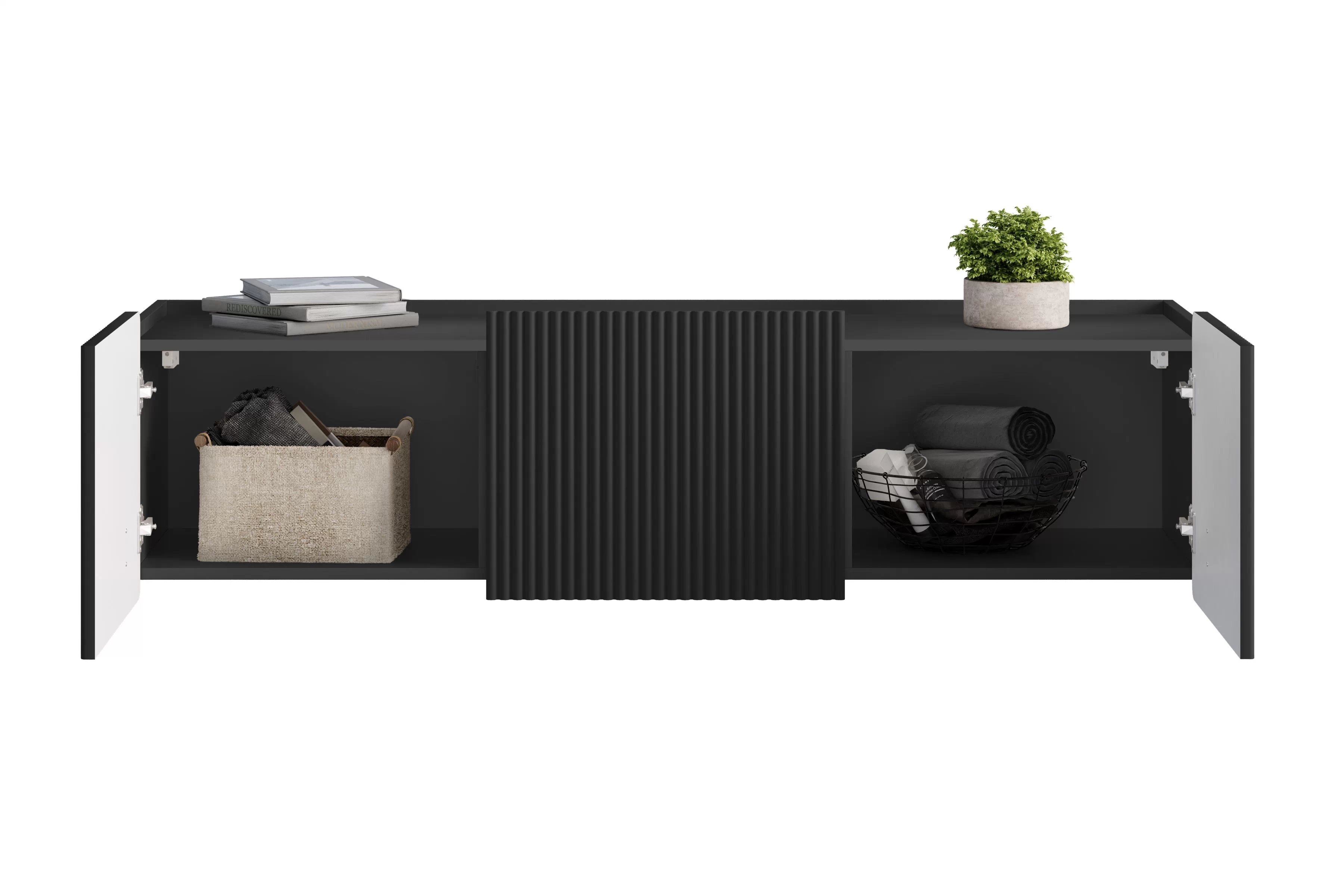 Závesný TV stolík Malmi 150 cm - čierny mat / zlatá TV skrinka Malmi 150 cm závesná - Čierny mat / zlaté