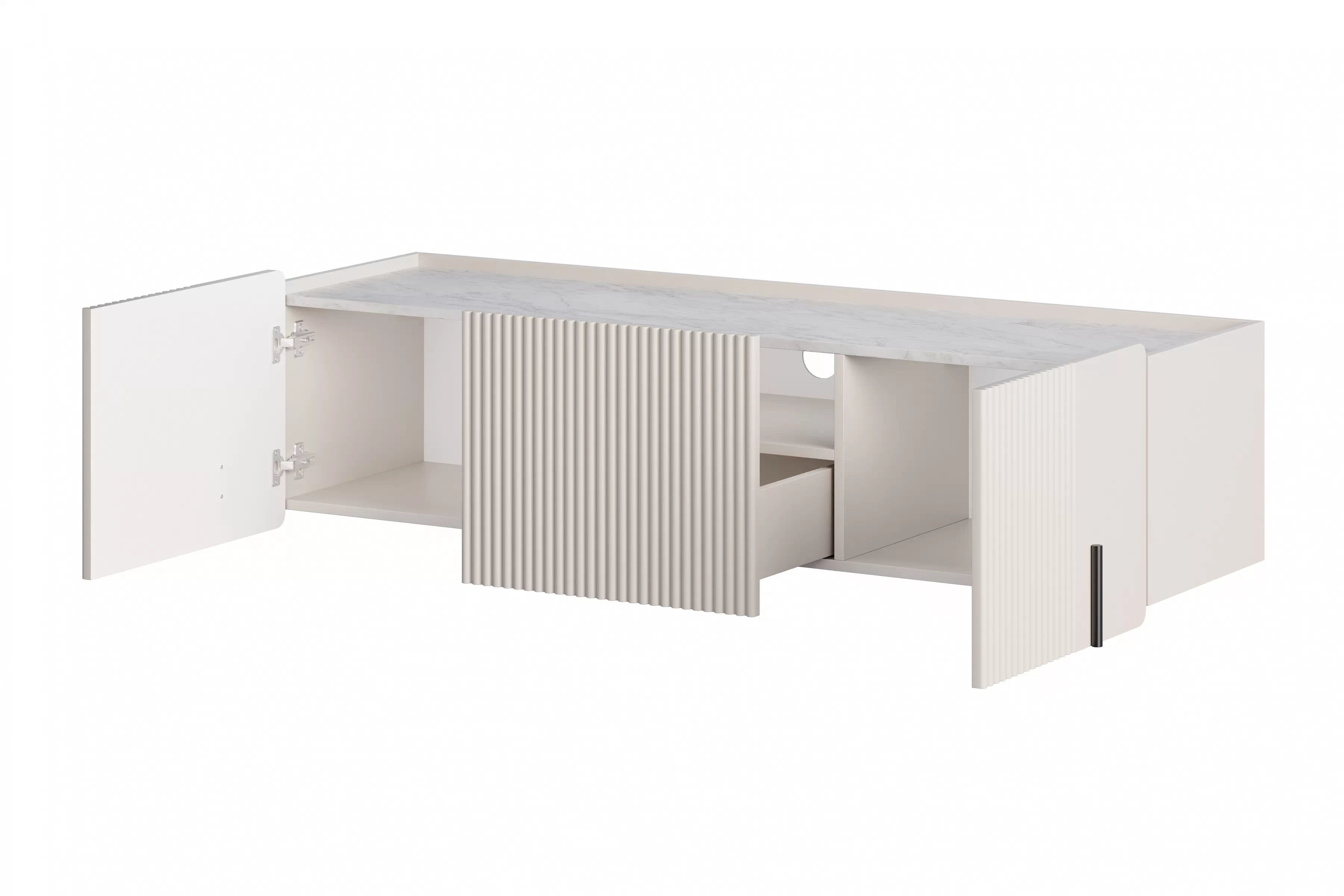 Závesný TV stolík Malmi 150 cm - kašmírová / crema bianca / čierna TV skrinka Malmi 150 cm závesná - kašmír / crema bianca / Čierny