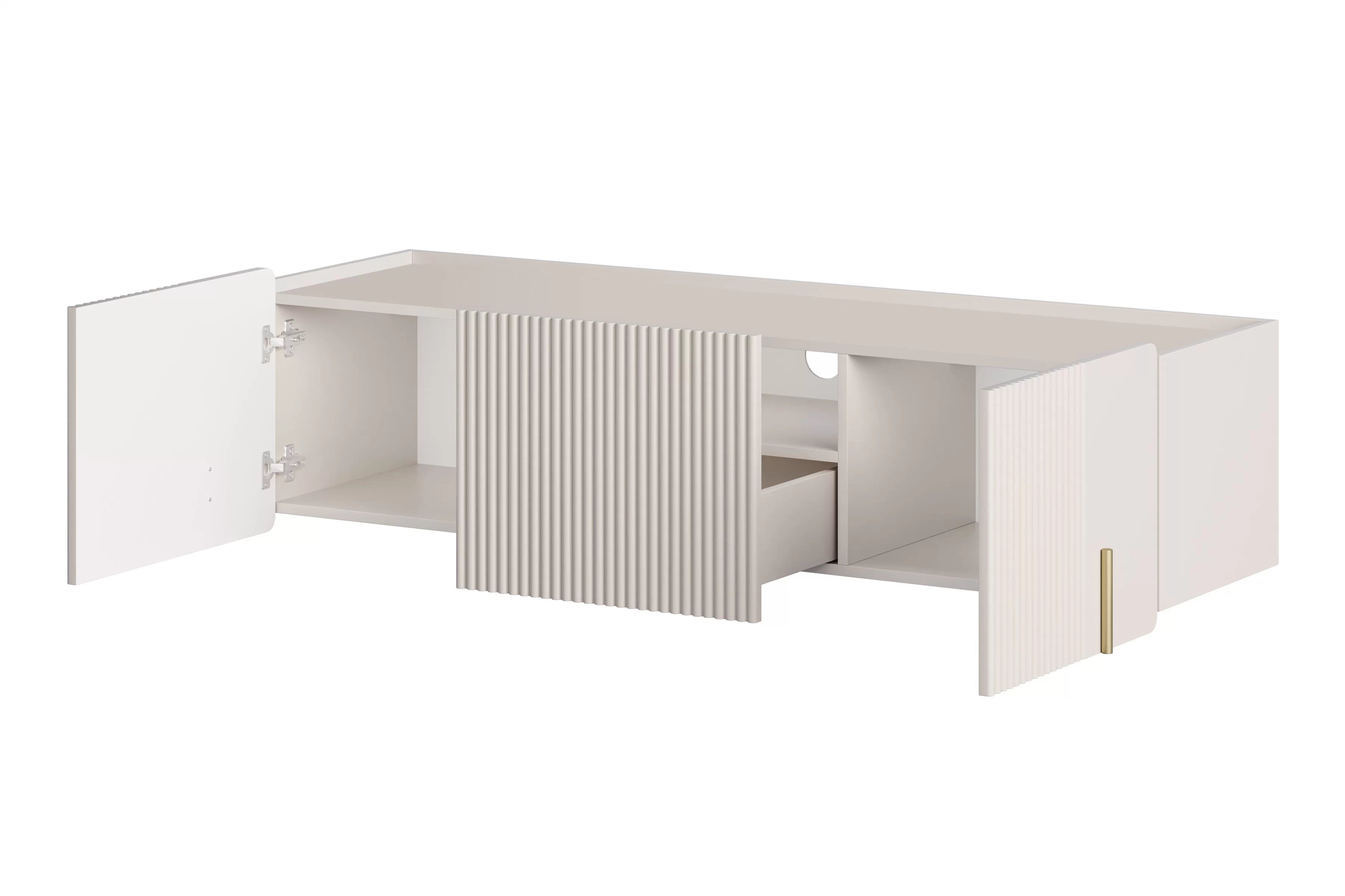 Závesný TV stolík Malmi 150 cm - kašmírová / zlatá TV skrinka Malmi 150 cm závesná - kašmír / zlaté