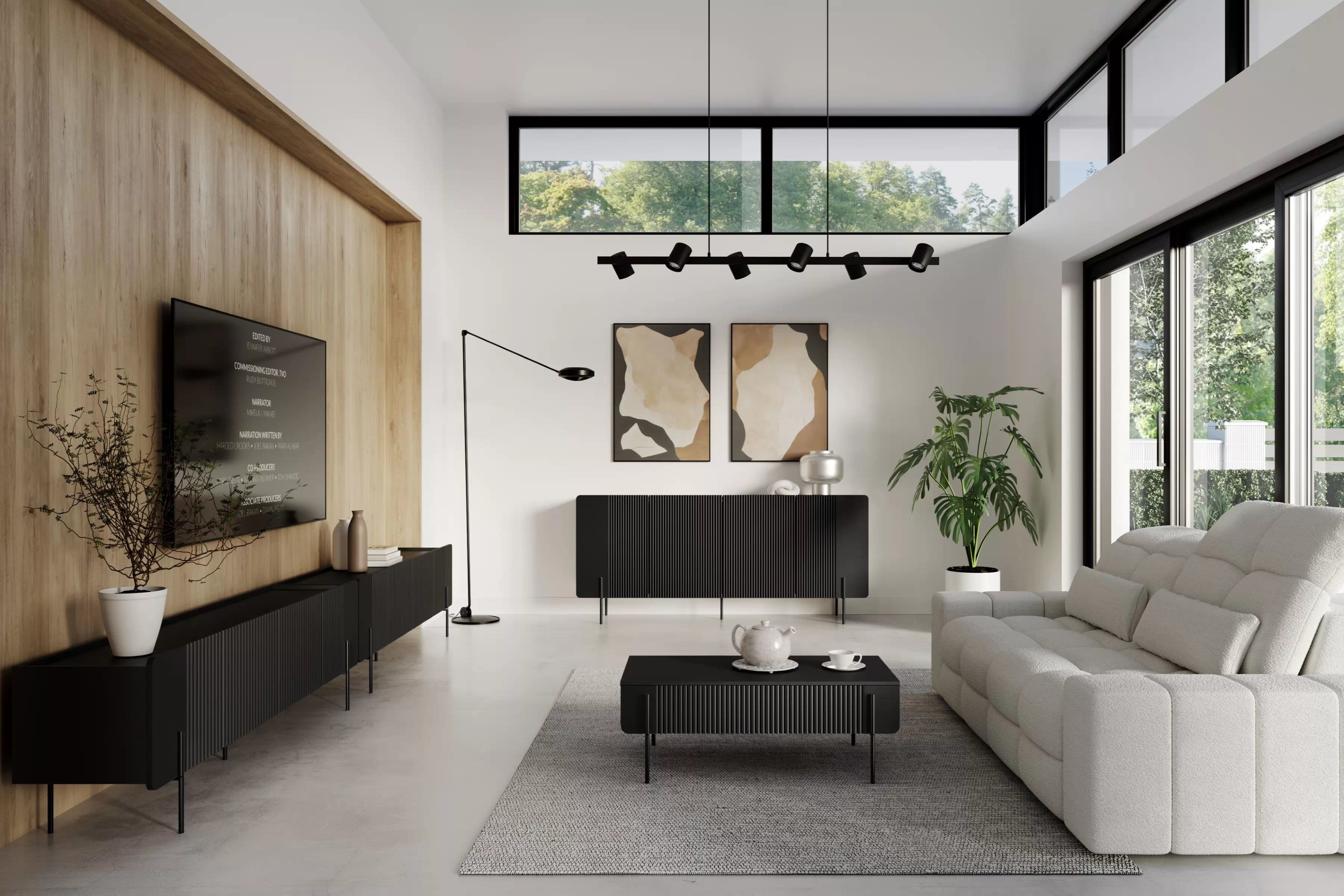 TV stolek Malmi 200 cm - černý mat / černé nožky skříňka RTV Malmi 200 cm - černá mat / černá nozki