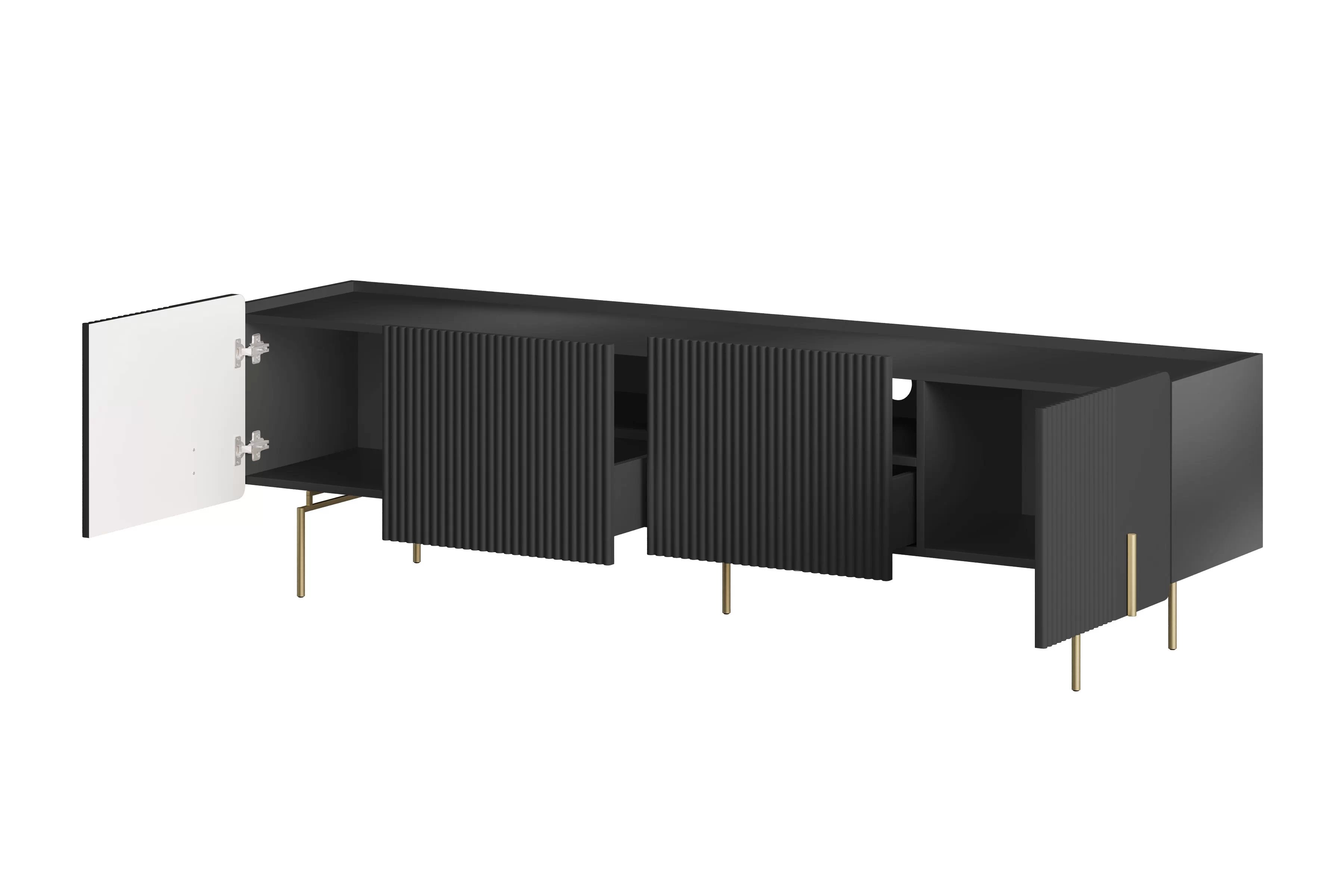 TV skrinka Malmi 200 cm - čierny mat / zlatá TV skrinka Malmi 200 cm - Čierny mat / zlote nozki