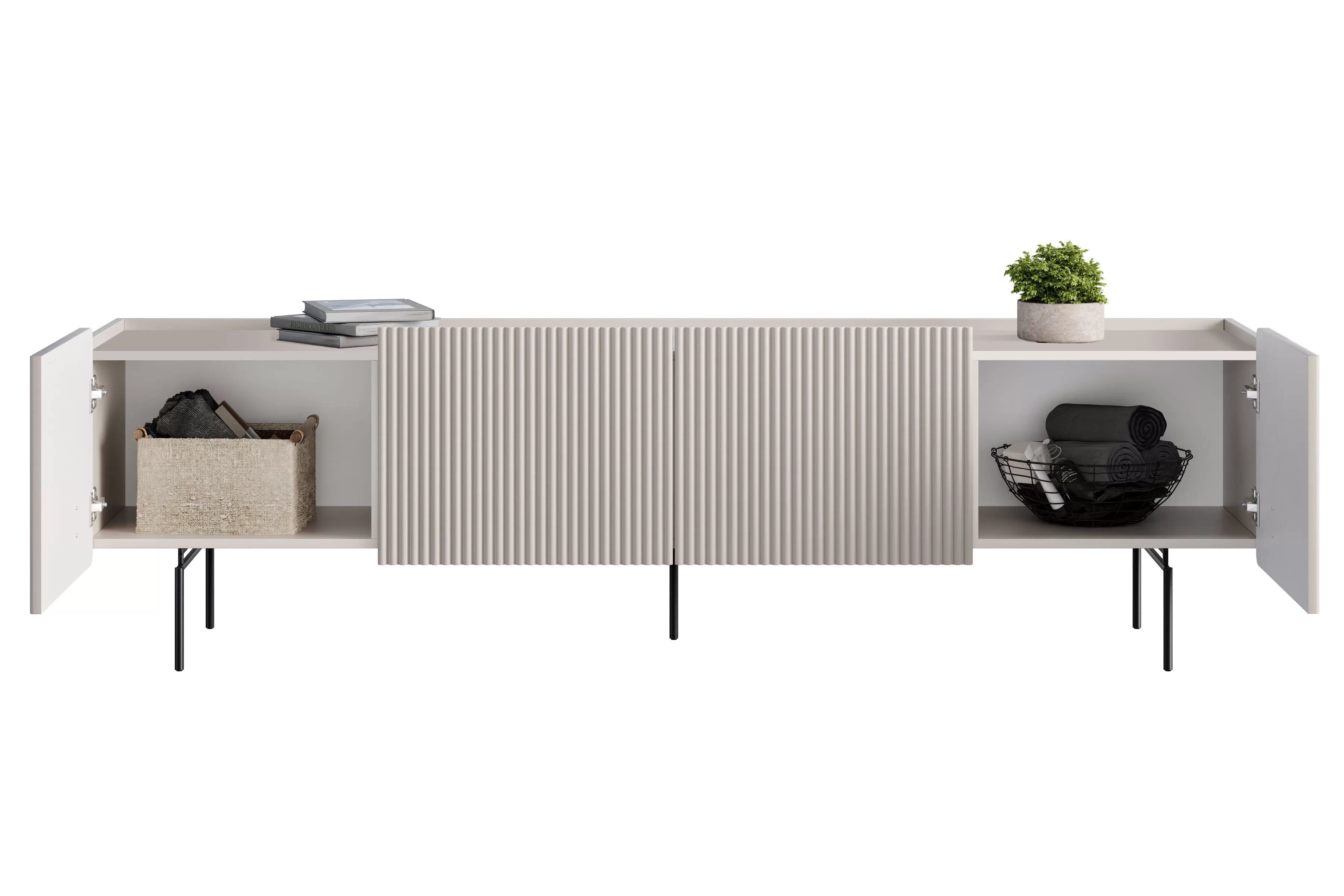 TV stolík Malmi 200 cm - kašmírová / čierna TV skrinka Malmi 200 cm - kašmír / čierny nozki