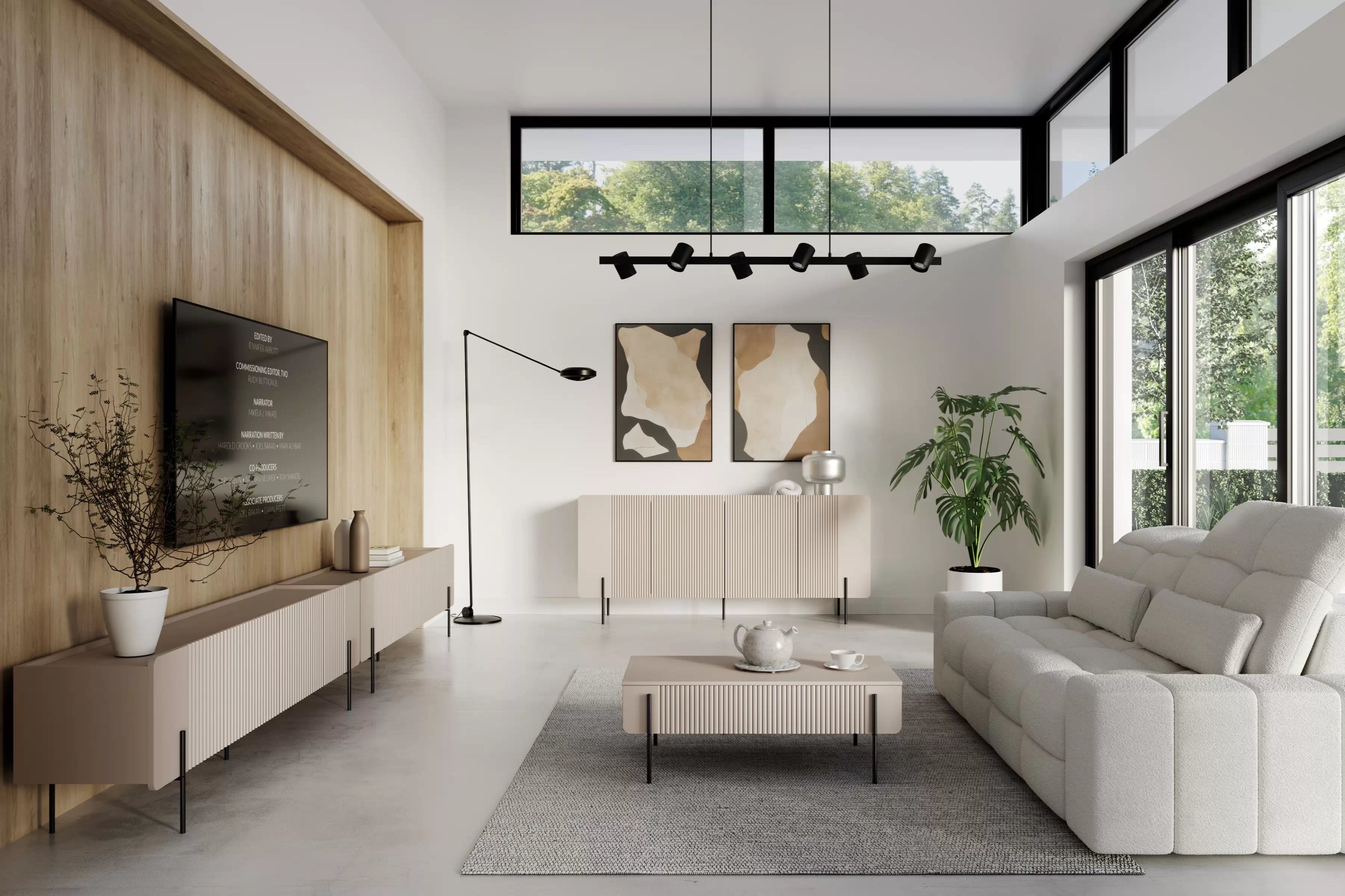 TV stolík Malmi 200 cm - kašmírová / čierna TV skrinka Malmi 200 cm - kašmír / čierny nozki