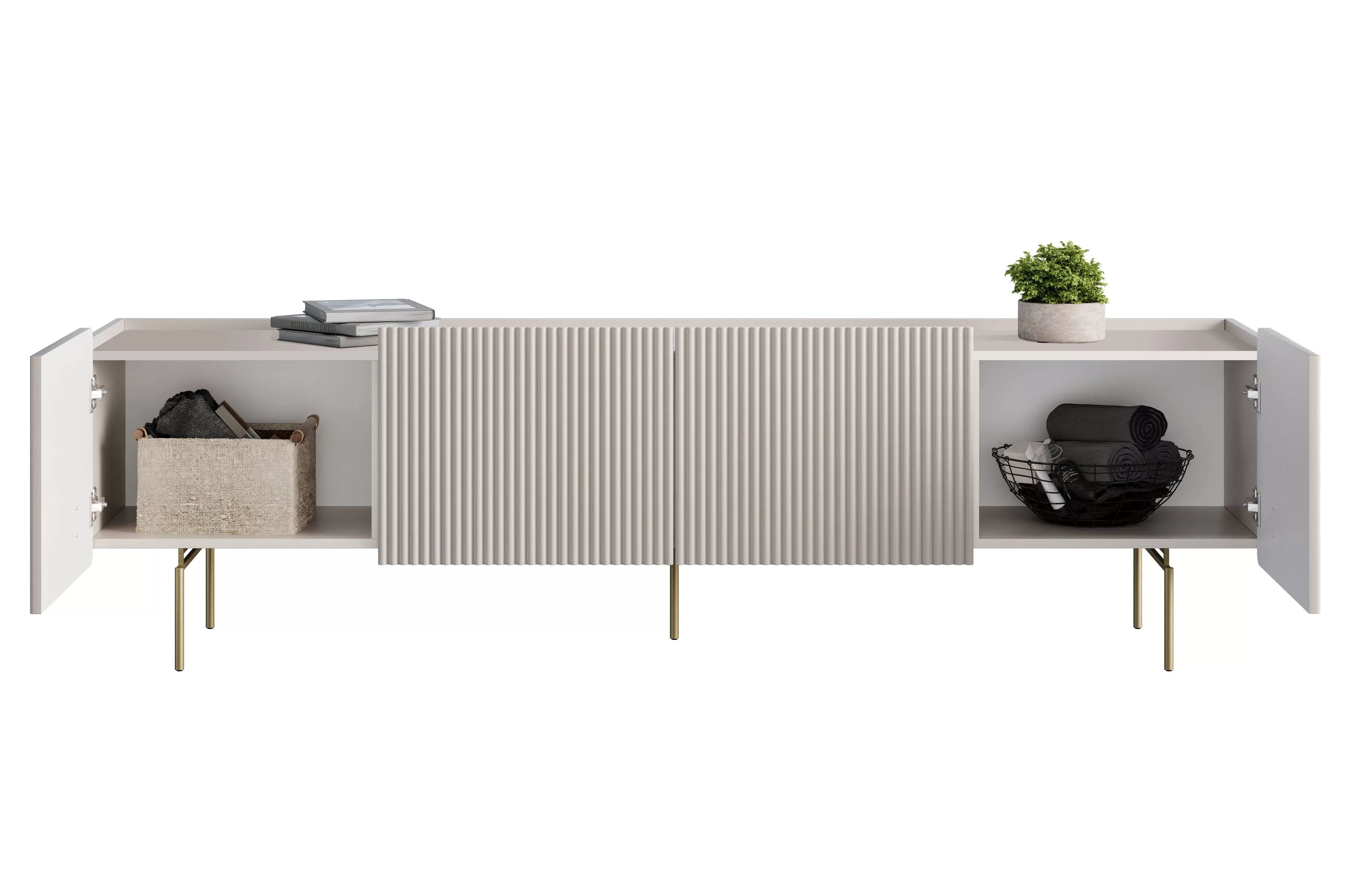 TV stolík Malmi 200 cm - kašmírová / zlatá TV skrinka Malmi 200 cm - kašmír / zlote nozki