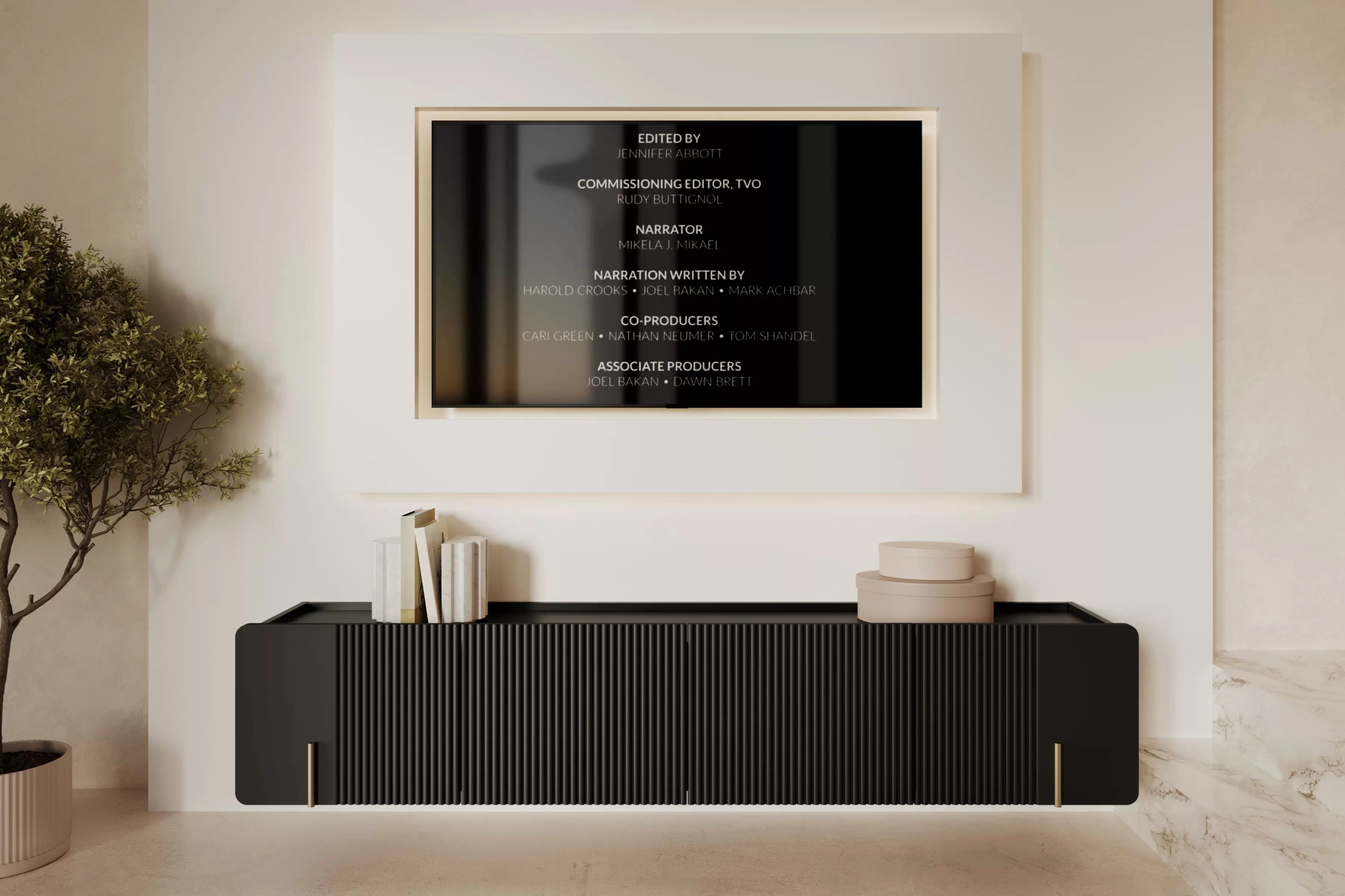 Závesný TV stolík Malmi 200 cm - čierny mat / zlatá TV skrinka Malmi 200 cm závesná - Čierny mat / zlaté