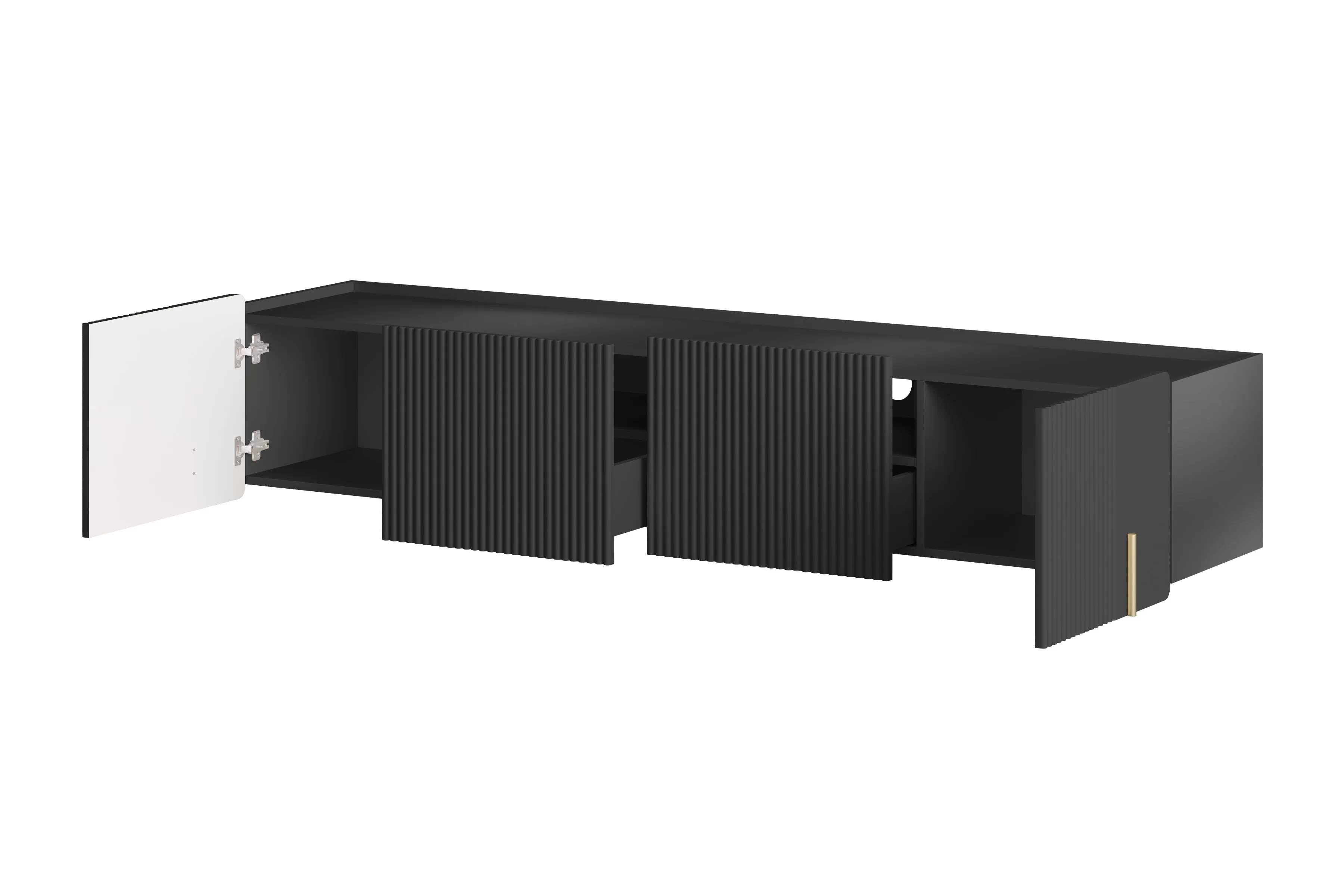 Závesný TV stolík Malmi 200 cm - čierny mat / zlatá TV skrinka Malmi 200 cm závesná - Čierny mat / zlaté