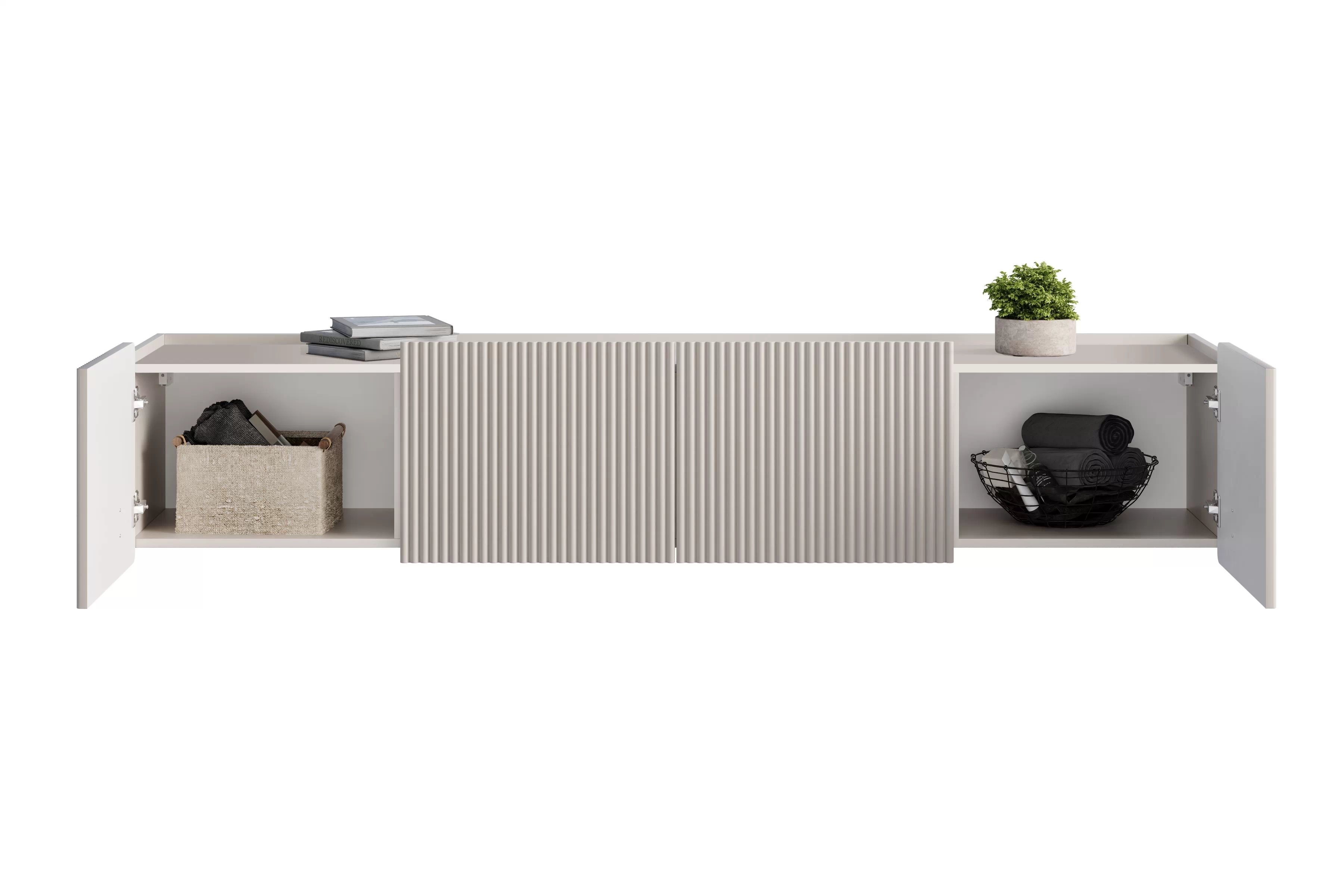 Závesná TV skrinka Malmi 200 cm - kašmírová / zlatá TV skrinka Malmi 200 cm závesná - kašmír / zlaté