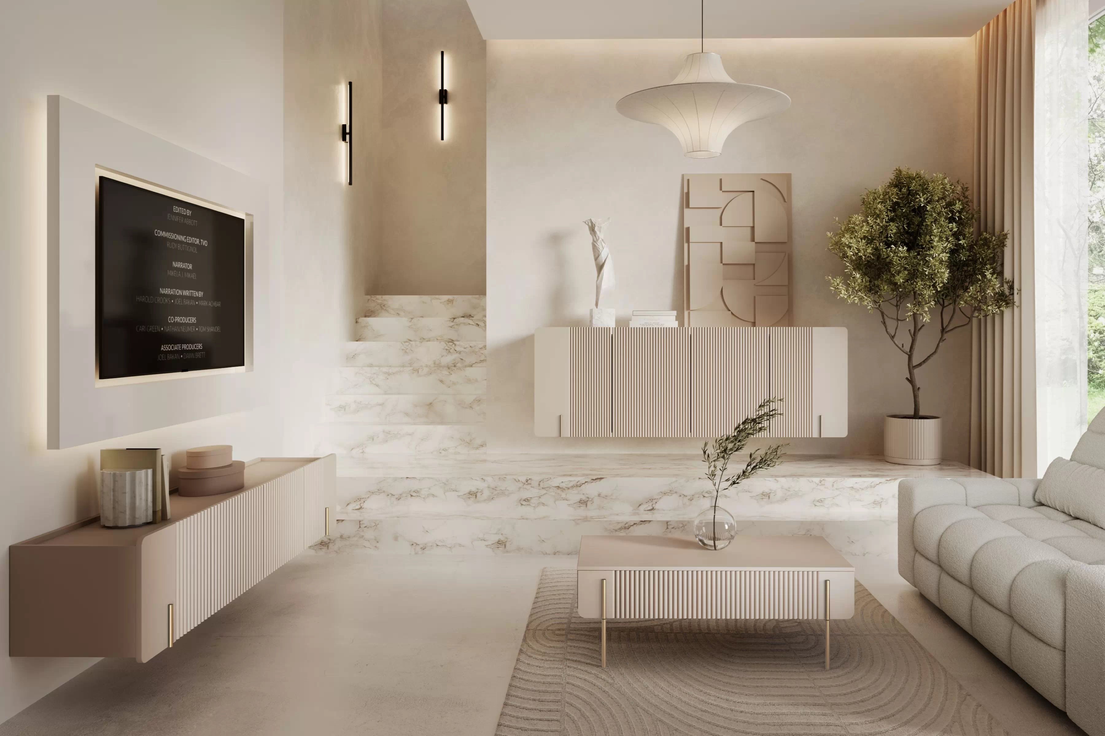 Závesná TV skrinka Malmi 200 cm - kašmírová / zlatá TV skrinka Malmi 200 cm závesná - kašmír / zlaté